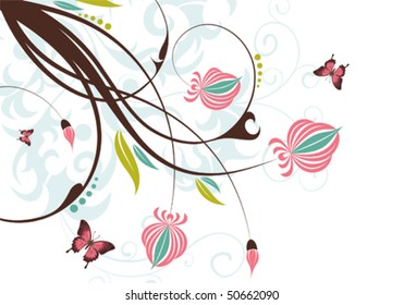 Floral Background with butterfly, element for design, vector illustration