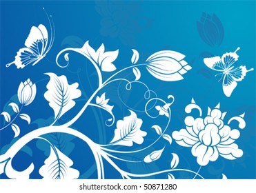 Floral Background with butterfly, element for design, vector illustration