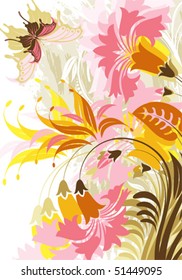 Floral background with butterfly, element for design, vector illustration