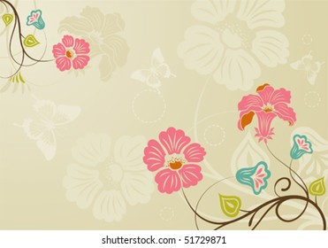 Floral background with butterfly, element for design, vector illustration