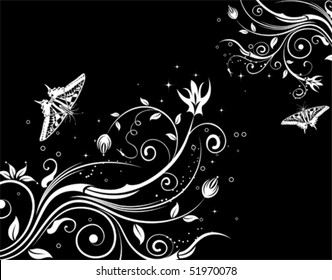 Floral background with butterfly, element for design, vector illustration