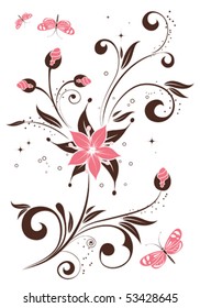 Floral background with butterfly, element for design, vector illustration