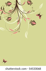 Floral background with butterfly, element for design, vector illustration