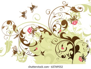 Floral background with butterfly, element for design, vector illustration