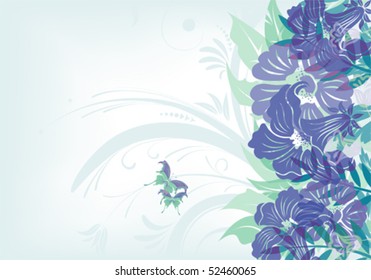 Floral background with butterfly (no transparency), element for design, vector illustration