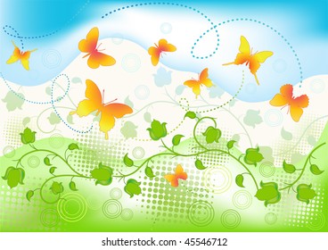 Floral background with butterfly. Vector illustration.