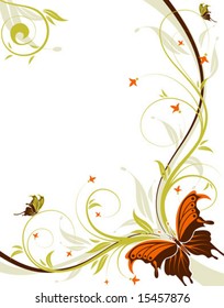 Floral background with butterfly and wave pattern, element for design, vector illustration