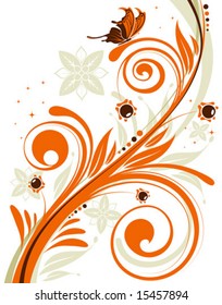 Floral background with butterfly and wave pattern, element for design, vector illustration