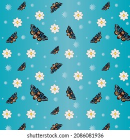 Floral background. Сolored butterfly.Floral  pattern for textures, textiles and simple backgrounds. Flat style.Simple print block for apparel textile, ladies dress fabric,  shirt, fashion garment.