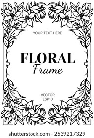 Fundo floral para cartão, quadro monocromático com flores desenhadas à mão, modelos de design para casamento, convite, cartão