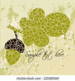 Floral background. Card with oak leaf and acorn. Vector illustration