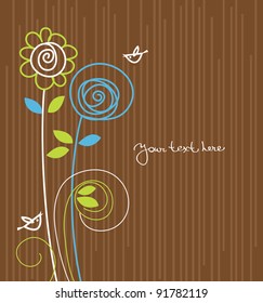 Floral background with cartoon birds