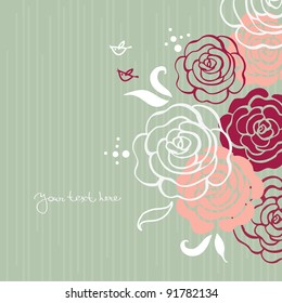 Floral background with cartoon birds
