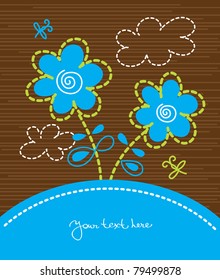 Floral background with cartoon dragonflies	