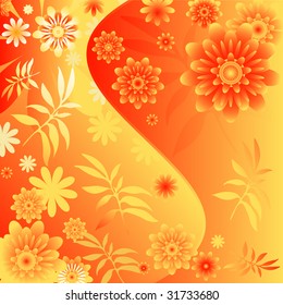 Floral background with carved bronze leaves (vector)