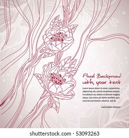 Floral background with cherry line art and a space for your text