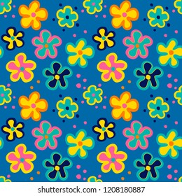 Floral background, childish seamless pattern with flowers, vector