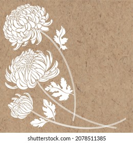 Floral background with chrysanthemum flowers and place for text. Vector illustration on a kraft paper. Invitation, greeting card or an element for your design.