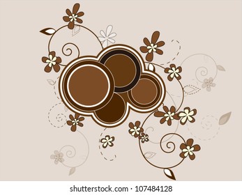 Floral background with circles and flowers in vector