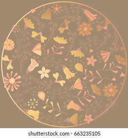 Floral background. Circular pattern Gold plants
