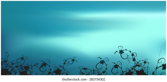 Floral background with cloudy sky.