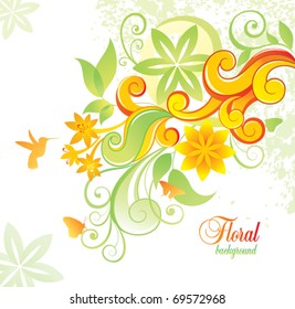 Floral background with colibri and butterfly.