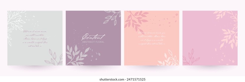 Floral background collage with leafy branches for social media posts. Design for cosmetics, skin care, wedding