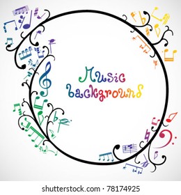 Floral background with colored music notes