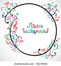 Floral background with colored music notes