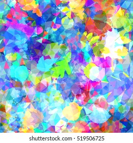 Floral background. Colorful seamless pattern. Leaves texture for fabric, printing, wrapping paper, book cover. Watercolor effect. Autumn motif