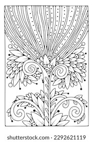 Floral background for coloring, coloring page for children and adults. Vector background with flowers for drawing.