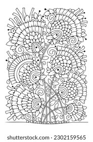 Floral background for coloring, coloring page for children and adults. Background with flowers for drawing.