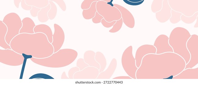 Floral Background with Copy Space and Pink Peony Flowers Pattern