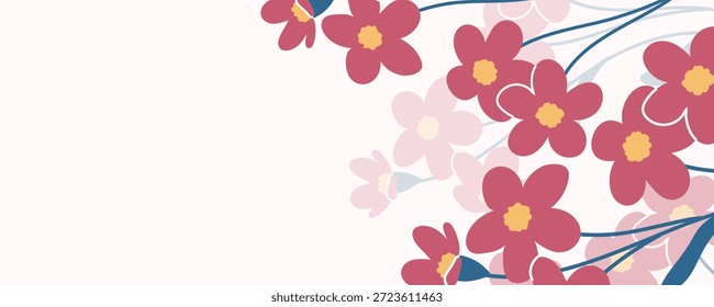 Floral Background with Copy Space and Red and Pink Spring Flowers