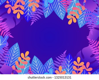 Floral background with copy space for text. Vector illustration in trendy style and bright vibrant gradient colors
