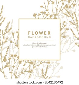 Blumenhintergrund mit Kopienraum für Text.Viereckiger Rahmen von Blumen, Blättern.Vektor-Design-Vorlagen im modernen Stil für Blumenladen, Grußkarten, Kosmetik, Verpackung, Hochzeitseinladungen, Plakate, Deckel