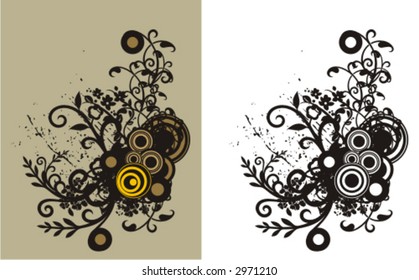 Floral background corner with circle and grunge elements. Check my portfolio for much more of this series as well as thousands of other great vector items.