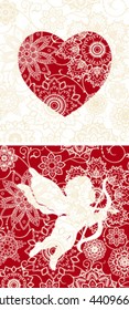 Floral background with Cupid. All elements and textures are individual objects. Vector illustration scale to any size.