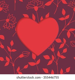 Floral background with cut in heart shape with space for text. Valentines day card.