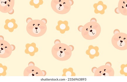 
Floral background, cute bear pattern, yellow, light brown tones
