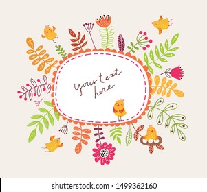 Floral background with cute birds.
