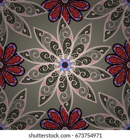 Floral background. In cute textile style on colorful background. Flowers wallpaper. Vector illustration. Colorful seamless pattern.