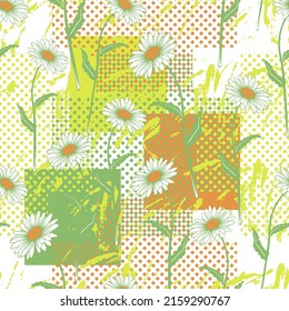 Floral background with daisies. Seamless background for fabrics, textiles, packaging and wallpaper. Vector illustration