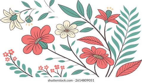 Floral background with daisies. Summer botanical seamless pattern with silhouettes of blooming flowers. Cartoon flat style.
 Simple meadow flowers isolated. Fabric and textile design.