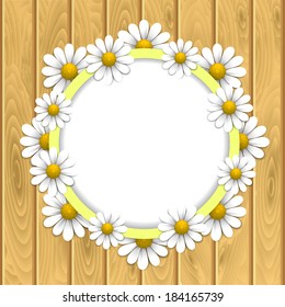 Floral background with daisy on the wooden texture, vector illustration