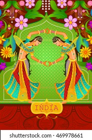 Fondo floral con damas indias bailando mostrando una India increíble en un vector