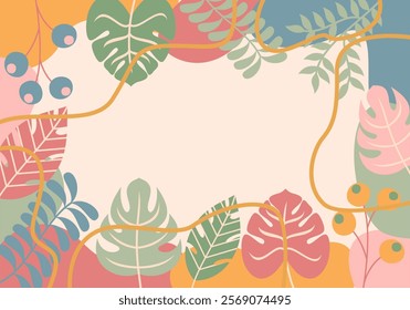 The floral background is decorated with beautiful multicolored leaves
