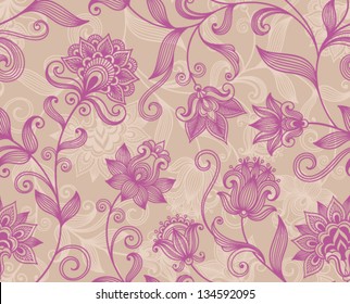 Floral background with decorative ornament. Seamless pattern for your design wallpapers, pattern fills, web page backgrounds, surface textures.