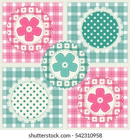 Floral background with decorative patchwork flowers. Easter vector pattern for cushion, pillow, bandanna, silk kerchief or shawl fabric print. Texture for clothes, bedclothes. Embroidery stylization