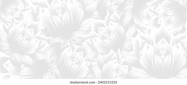 Floral background design with abstract white lotus flower pattern. Luxury vector horizontal template for Valentine's Day congratulation card, wedding invitation, flyer, gift certificate on 8 March.